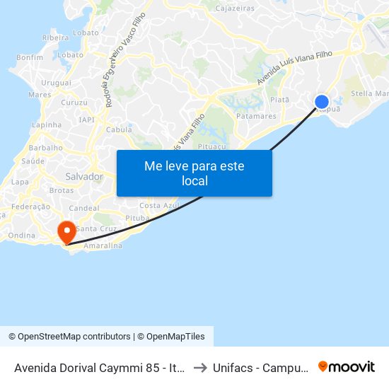 Avenida Dorival Caymmi 85 - Itapuã Salvador - Ba Brasil to Unifacs - Campus Rio Vermelho map