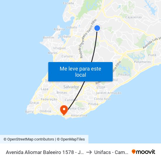 Avenida Aliomar Baleeiro 1578 - Jardim Cajazeiras Salvador - Ba Brasil to Unifacs - Campus Rio Vermelho map
