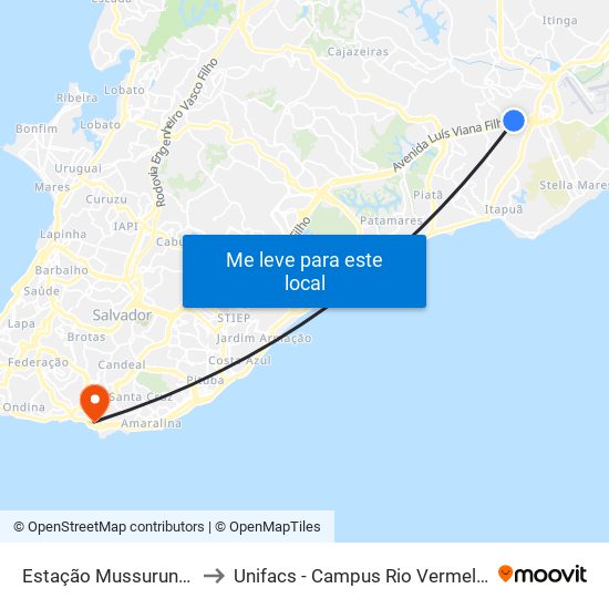 Estação Mussurunga to Unifacs - Campus Rio Vermelho map