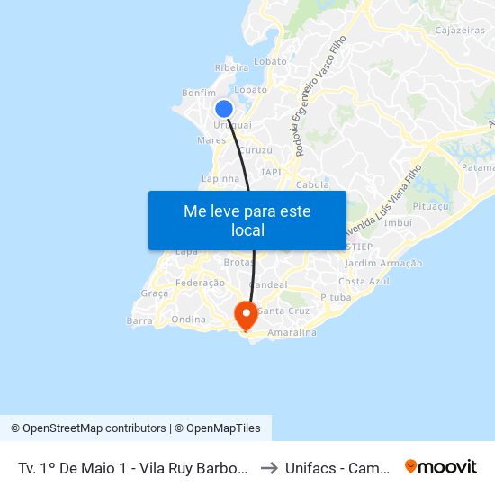 Tv. 1º De Maio 1 - Vila Ruy Barbosa Salvador - Ba 40430-025 Brasil to Unifacs - Campus Rio Vermelho map