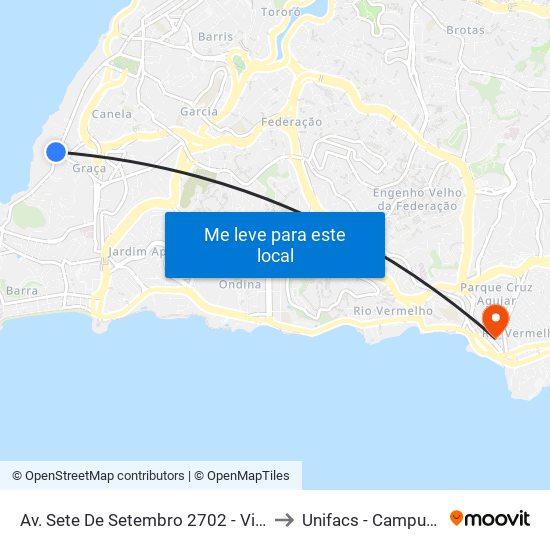 Av. Sete De Setembro 2702 - Vitória Salvador - Ba Brasil to Unifacs - Campus Rio Vermelho map