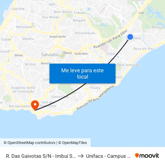 R. Das Gaivotas S/N - Imbuí Salvador - Ba Brasil to Unifacs - Campus Rio Vermelho map