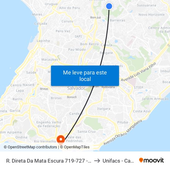 R. Direta Da Mata Escura 719-727 - Mata Escura Salvador - Ba 41225-190 Brasil to Unifacs - Campus Rio Vermelho map