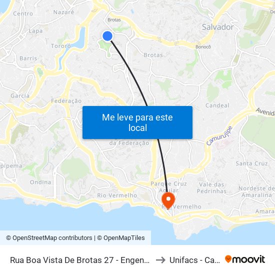 Rua Boa Vista De Brotas 27 - Engenho Velho De Brotas Salvador - Ba 40240-340 Brasil to Unifacs - Campus Rio Vermelho map