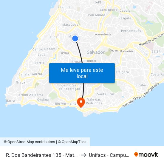 R. Dos Bandeirantes 135 - Matatu Salvador - Ba Brasil to Unifacs - Campus Rio Vermelho map