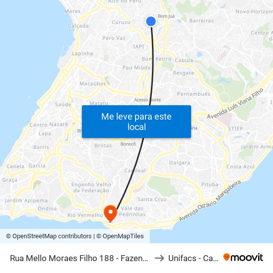 Rua Mello Moraes Filho 188 - Fazenda Grande Do Retiro Salvador - Ba 40352-000 Brasil to Unifacs - Campus Rio Vermelho map