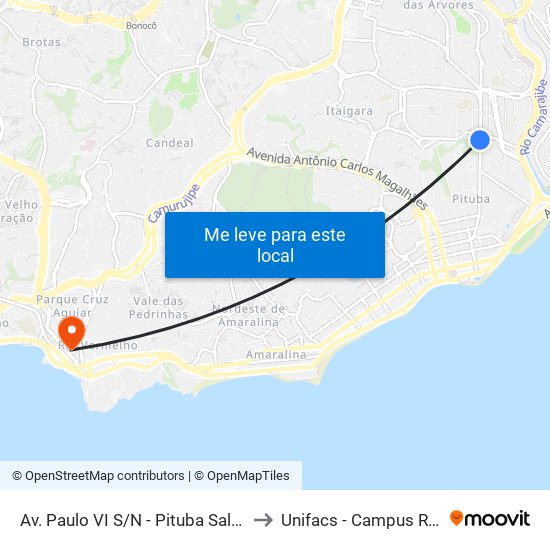 Av. Paulo VI S/N - Pituba Salvador - Ba Brasil to Unifacs - Campus Rio Vermelho map