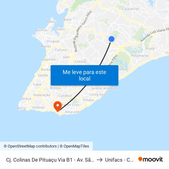Cj. Colinas De Pituaçu Via B1 - Av. São Rafael - São Marcos Salvador - Ba 41253-190 Brasil to Unifacs - Campus Rio Vermelho map