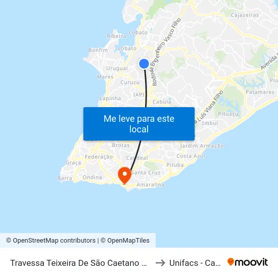 Travessa Teixeira De São Caetano 72 - São Caetano Salvador - Ba 40390-383 Brasil to Unifacs - Campus Rio Vermelho map