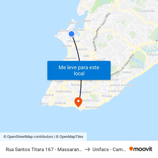 Rua Santos Titara 167 - Massaranduba Salvador - Ba 40435-480 Brasil to Unifacs - Campus Rio Vermelho map