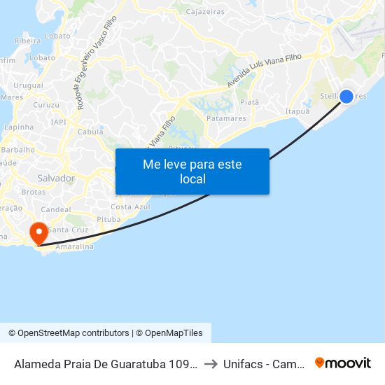 Alameda Praia De Guaratuba 1093 - Stella Maris Salvador - Ba Brasil to Unifacs - Campus Rio Vermelho map