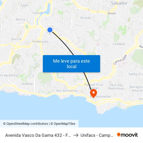 Avenida Vasco Da Gama 432 - Federação Salvador - Ba Brasil to Unifacs - Campus Rio Vermelho map