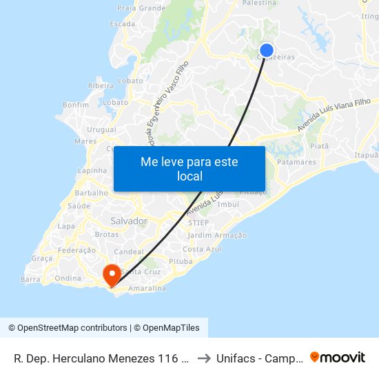 R. Dep. Herculano Menezes 116 - Cajazeiras Salvador - Ba Brasil to Unifacs - Campus Rio Vermelho map