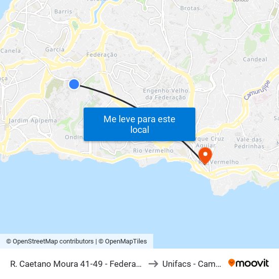 R. Caetano Moura 41-49 - Federação Salvador - Ba 40210-340 Brasil to Unifacs - Campus Rio Vermelho map