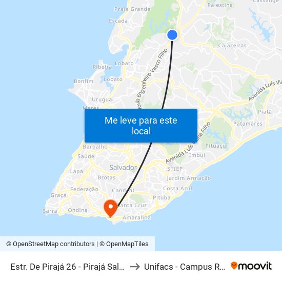 Estr. De Pirajá 26 - Pirajá Salvador - Ba Brasil to Unifacs - Campus Rio Vermelho map