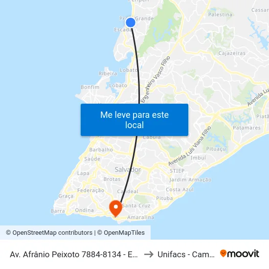 Av. Afrânio Peixoto 7884-8134 - Escada Salvador - Ba 40710-250 Brasil to Unifacs - Campus Rio Vermelho map
