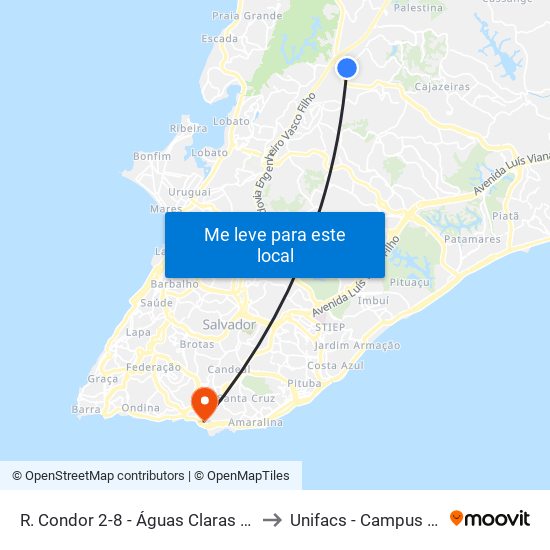 R. Condor 2-8 - Águas Claras Salvador - Ba Brasil to Unifacs - Campus Rio Vermelho map