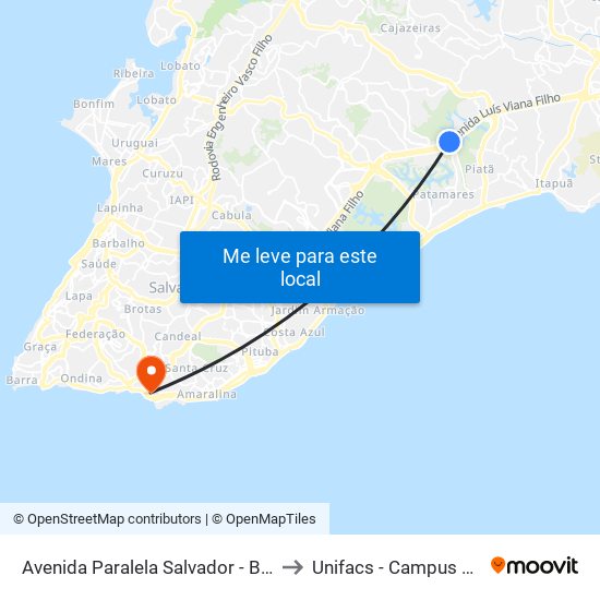 Avenida Paralela Salvador - Bahia 41745 Brasil to Unifacs - Campus Rio Vermelho map