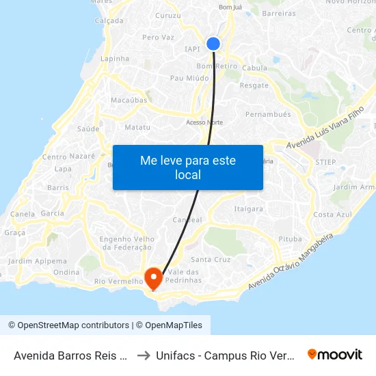 Avenida Barros Reis 2019 to Unifacs - Campus Rio Vermelho map