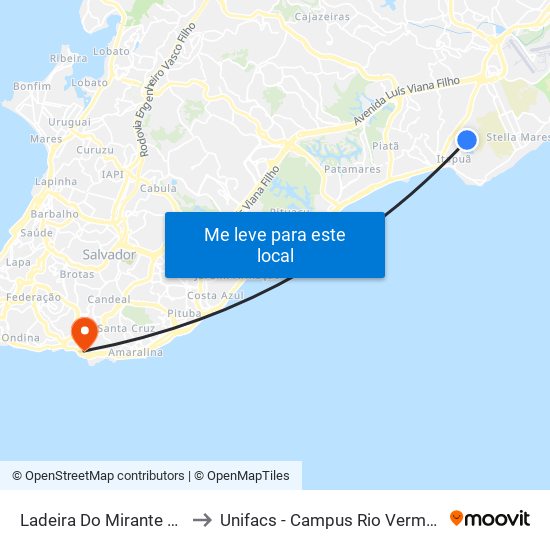 Ladeira Do Mirante 124 to Unifacs - Campus Rio Vermelho map