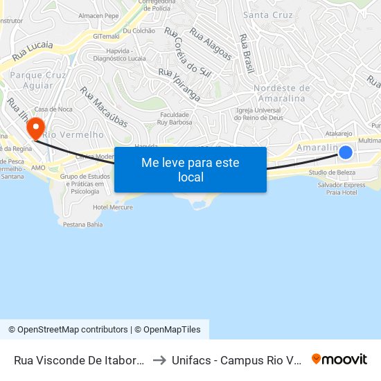 Rua Visconde De Itaborahy 939 to Unifacs - Campus Rio Vermelho map