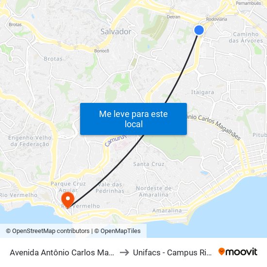 Avenida Antônio Carlos Magalhães, 4149 to Unifacs - Campus Rio Vermelho map