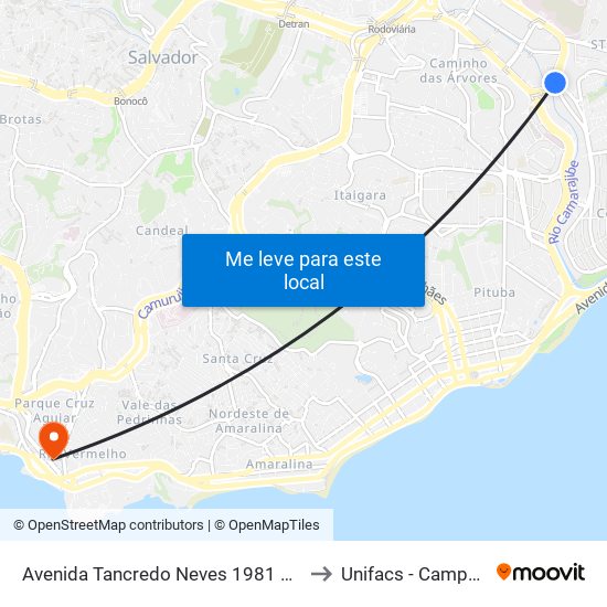 Avenida Tancredo Neves 1981 Salvador - Bahia 41770 Brasil to Unifacs - Campus Rio Vermelho map