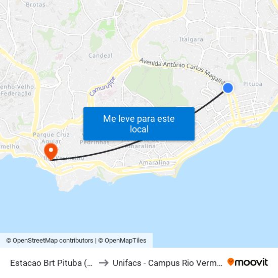 Estacao Brt Pituba (Ida) to Unifacs - Campus Rio Vermelho map