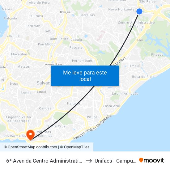 6ª Avenida Centro Administrativo Da Bahia | Inema / Sema to Unifacs - Campus Rio Vermelho map