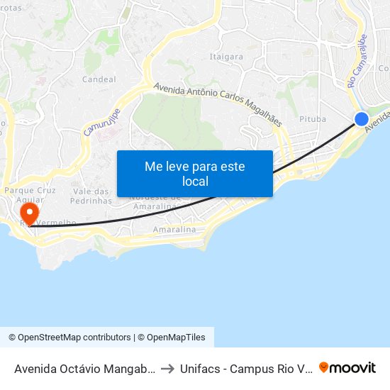 Avenida Octávio Mangabeira, 545 to Unifacs - Campus Rio Vermelho map