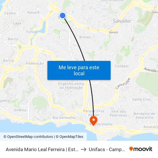 Avenida Mario Leal Ferreira | Estação Brotas - Sentido Pirajá to Unifacs - Campus Rio Vermelho map