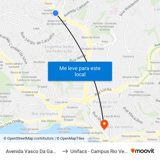 Avenida Vasco Da Gama, 393 to Unifacs - Campus Rio Vermelho map