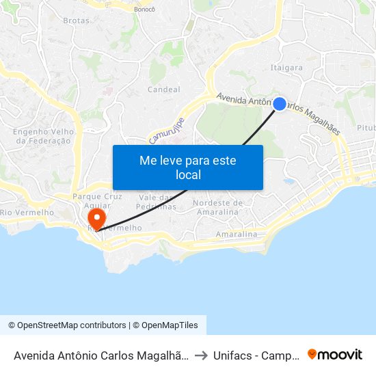 Avenida Antônio Carlos Magalhães | Pituba Parque Center - Ida to Unifacs - Campus Rio Vermelho map