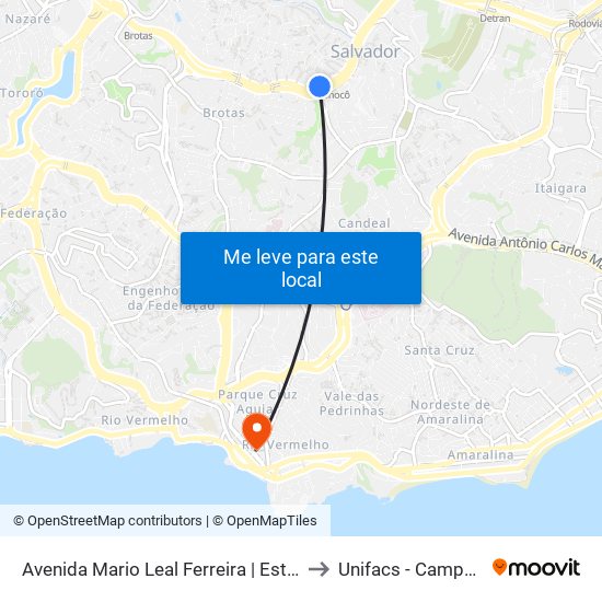 Avenida Mario Leal Ferreira | Estação Bonocô - Sentido Lapa to Unifacs - Campus Rio Vermelho map