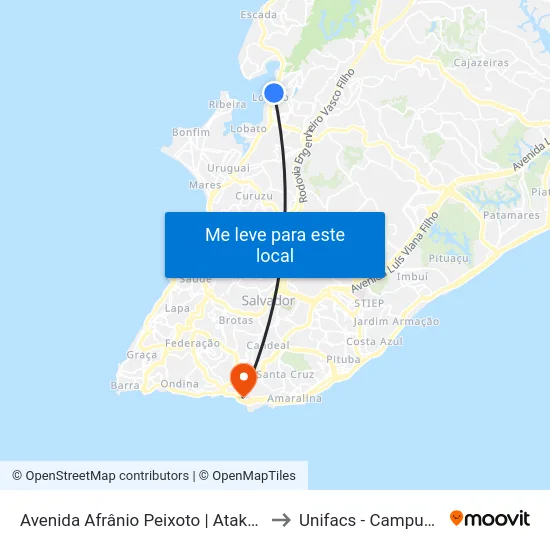 Avenida Afrânio Peixoto | Atakadão Atakarejo - Lobato to Unifacs - Campus Rio Vermelho map
