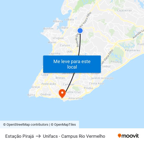 Estação Pirajá to Unifacs - Campus Rio Vermelho map