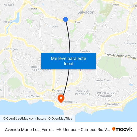 Avenida Mario Leal Ferreira, 1419 to Unifacs - Campus Rio Vermelho map