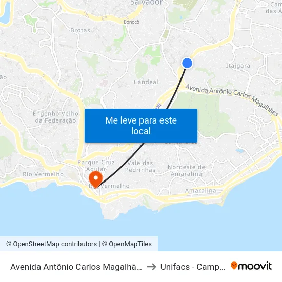 Avenida Antônio Carlos Magalhães | Hospital Teresa De Lisieux to Unifacs - Campus Rio Vermelho map