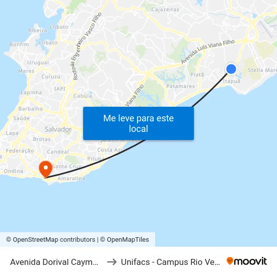 Avenida Dorival Caymmi, 450 to Unifacs - Campus Rio Vermelho map