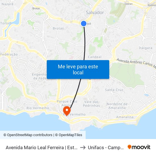 Avenida Mario Leal Ferreira | Estação Bonocô - Sentido Pirajá to Unifacs - Campus Rio Vermelho map