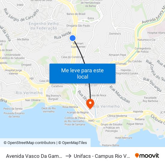 Avenida Vasco Da Gama, 1186 to Unifacs - Campus Rio Vermelho map