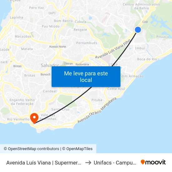 Avenida Luís Viana | Supermercado Extra Paralela - Ida to Unifacs - Campus Rio Vermelho map