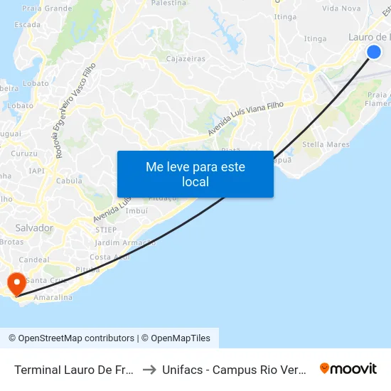 Terminal Lauro De Freitas to Unifacs - Campus Rio Vermelho map