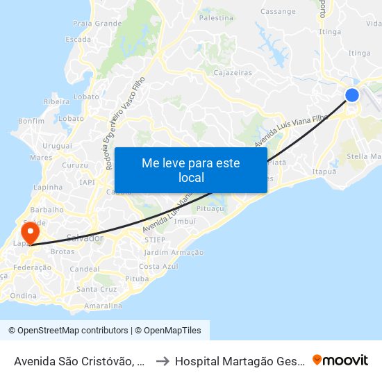 Avenida São Cristóvão, 8875 to Hospital Martagão Gesteira map