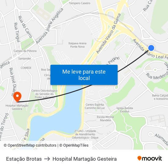 Estação Brotas to Hospital Martagão Gesteira map