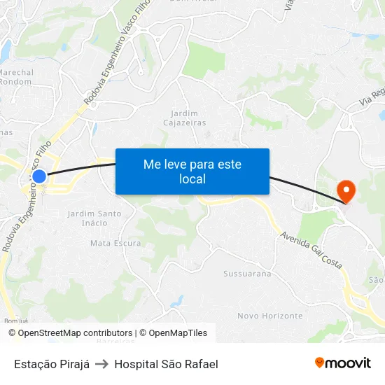 Estação Pirajá to Hospital São Rafael map
