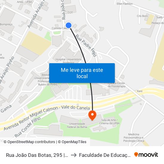 Rua João Das Botas, 295 | Cato Canela to Faculdade De Educação Da Ufba map