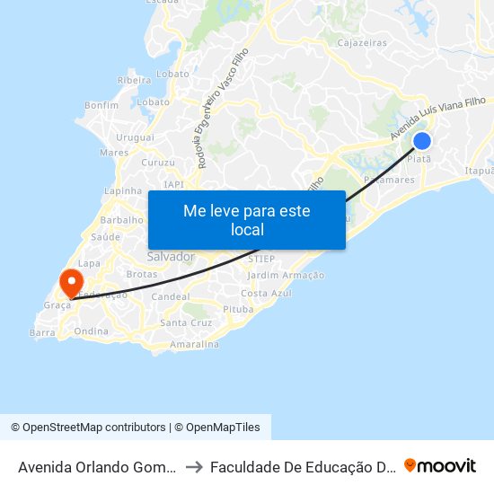 Avenida Orlando Gomes, 02 to Faculdade De Educação Da Ufba map