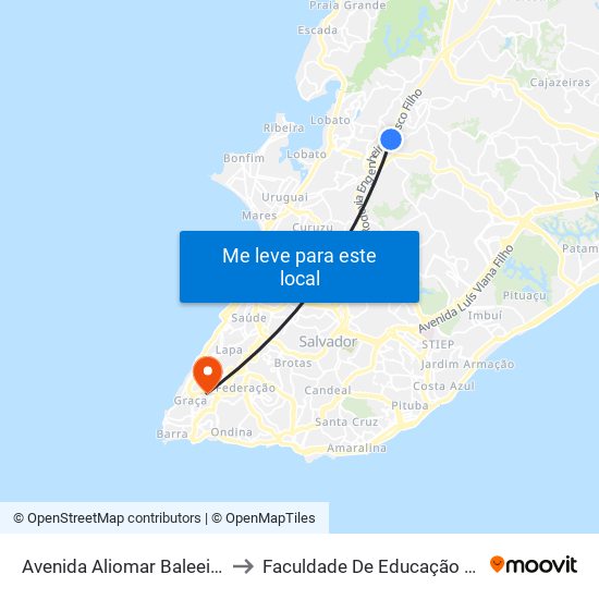 Avenida Aliomar Baleeiro, 243 to Faculdade De Educação Da Ufba map