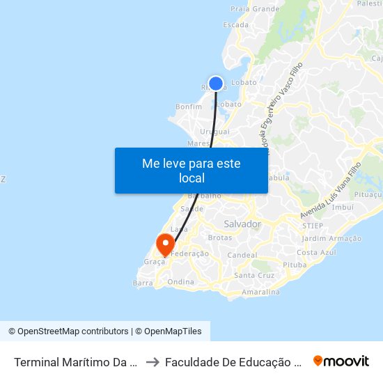 Terminal Marítimo Da Ribeira to Faculdade De Educação Da Ufba map